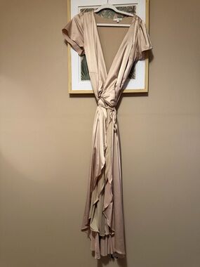 Baltic Born Satin High-Low Wrap Dress in Champagne Blush